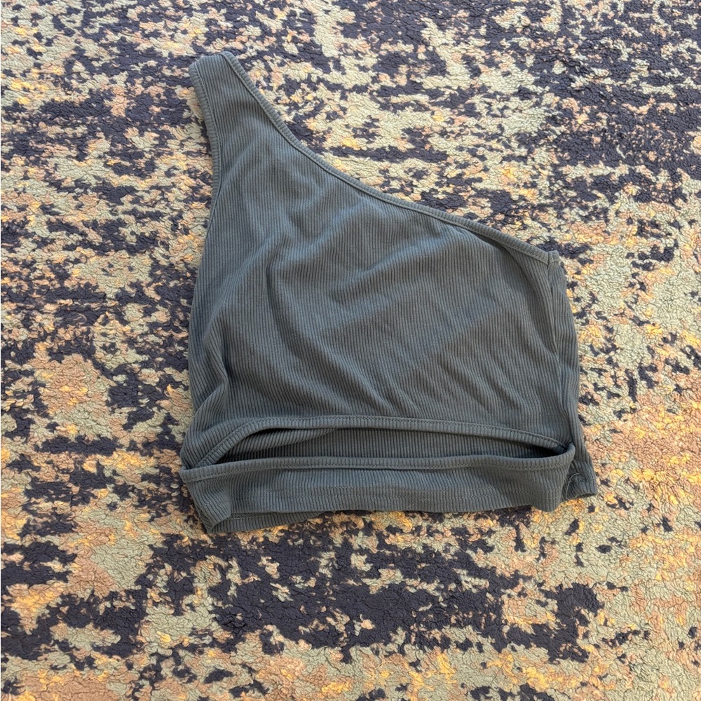 One-Shoulder Ribbed Top in Grey Blue